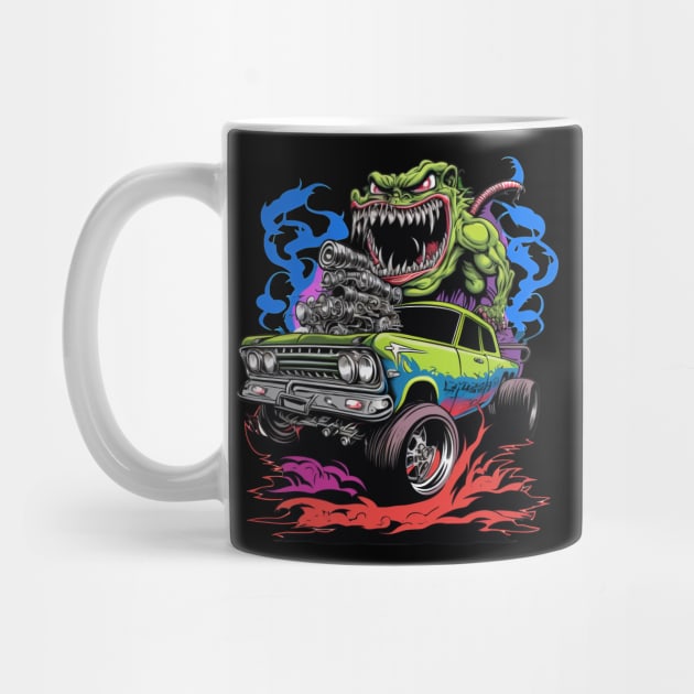 Monster Hot Rod Green Meanie Street Racer Cartoon Retro Design by Coder-T